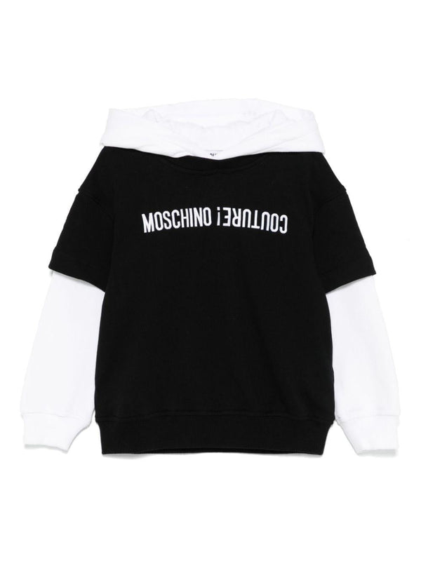Felpa con cappuccio per bambino Moschino Kids nero con logo sul petto – Accessorio premium elegante