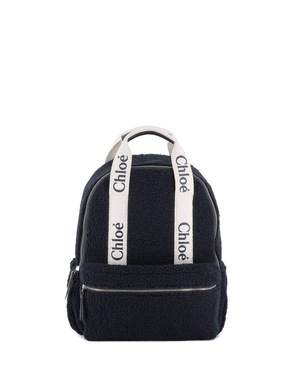 Zaino per bambina Chloé Kids blu con spalline con logo ricamato – Accessorio premium elegante