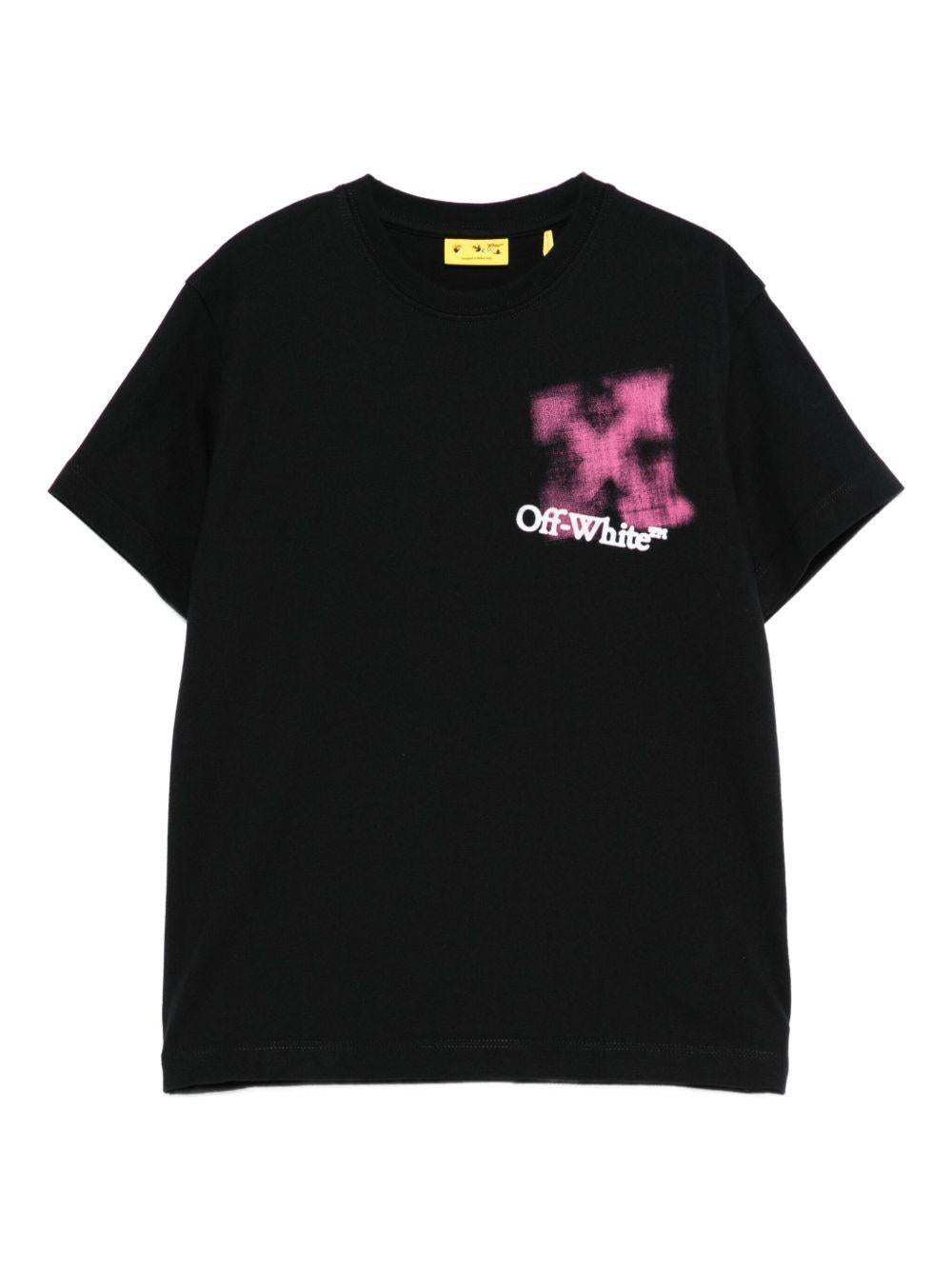 T-shirt per bambina Off-White Kids nera con logo ed effetto vernice spray – Accessorio premium elegante