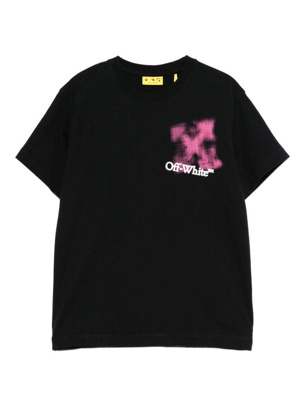 T-shirt per bambina Off-White Kids nera con logo ed effetto vernice spray – Accessorio premium elegante