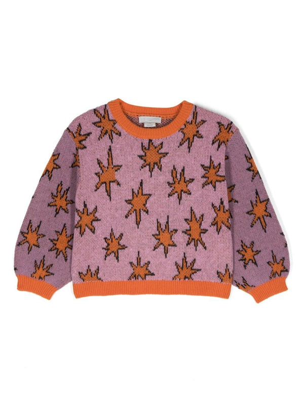 Maglione Stars con effetto jacquard per bambina Stella McCartney Kids viola con orlo a coste – Accessorio premium elegante