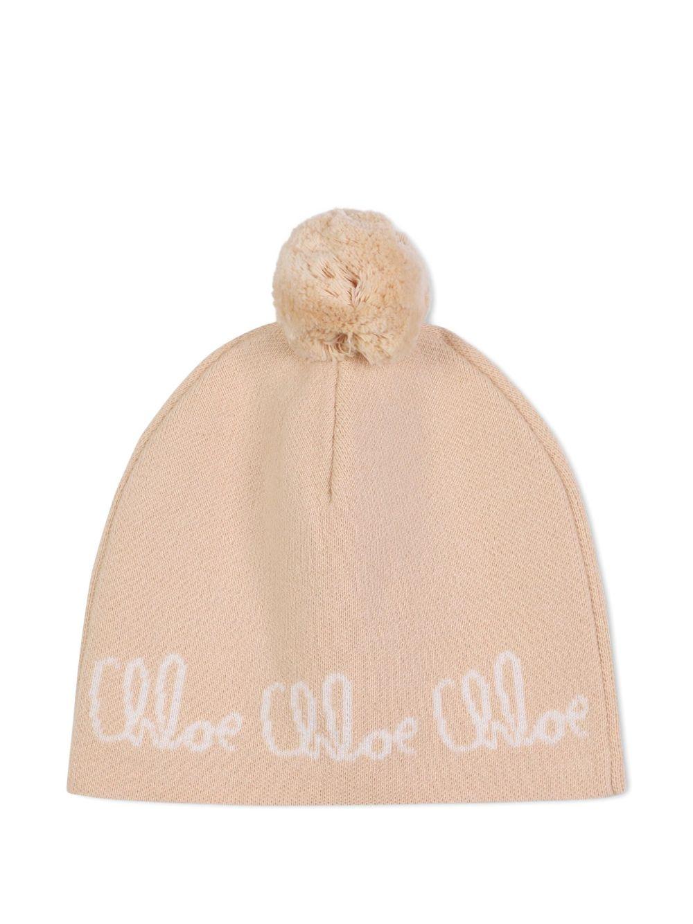 Berretto per bambina Chloé Kids beige con logo ricamato – Accessorio premium elegante