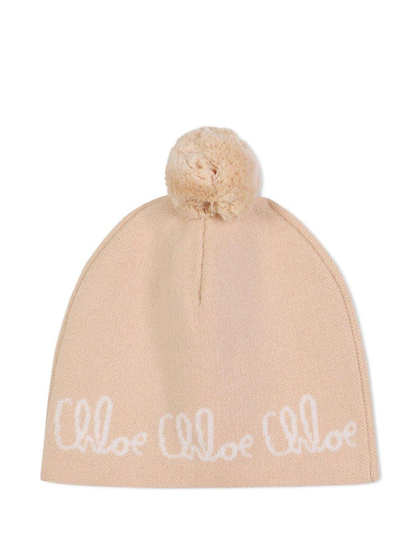 Berretto per bambina Chloé Kids beige con logo ricamato – Accessorio premium elegante
