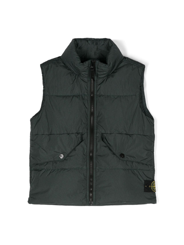 Gilet imbottito con distintivo bussola per bambino Stone Island Junior verde con collo alto – Accessorio premium elegante