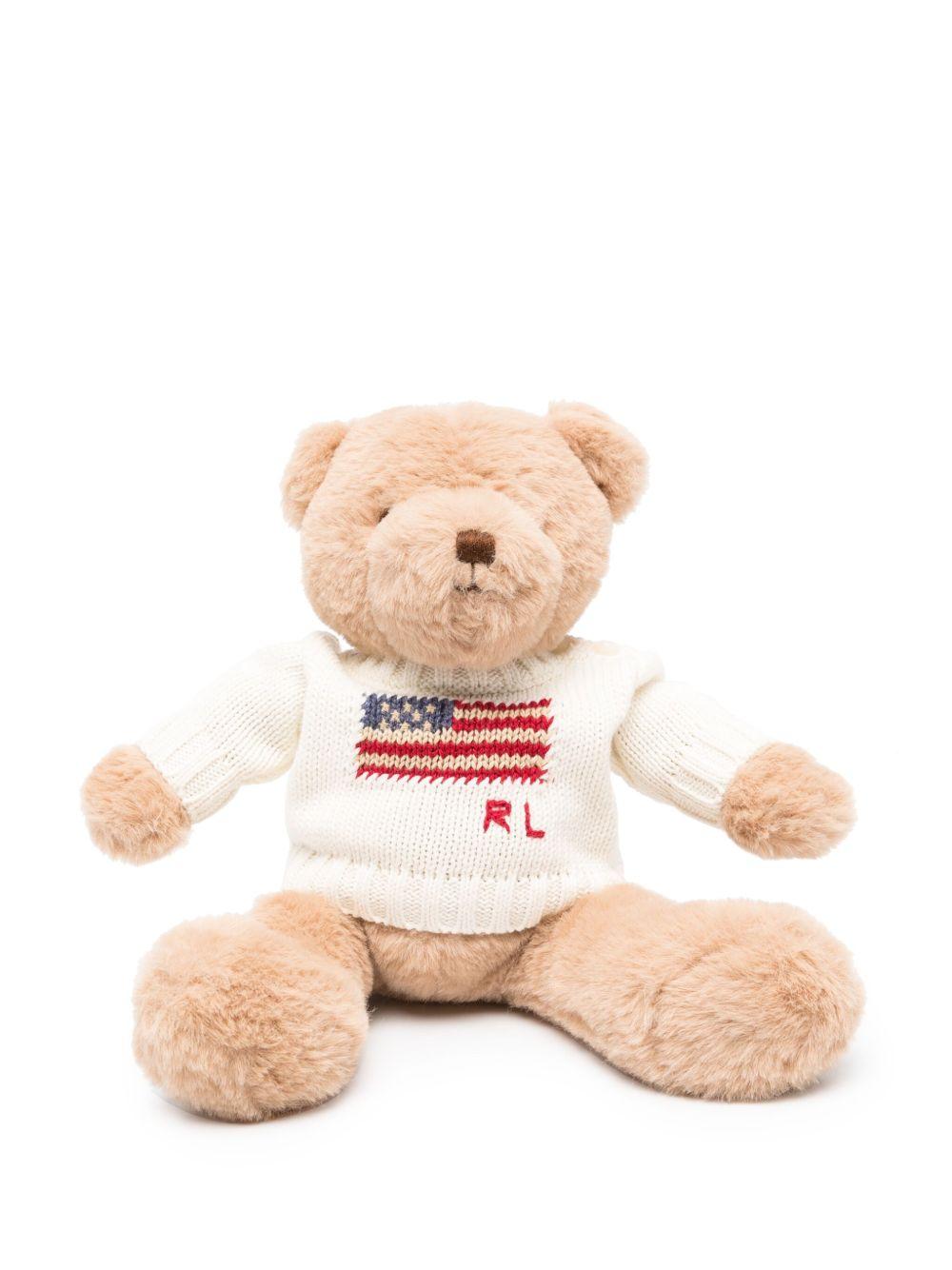 Orsetto Flag per neonati Polo Ralph Lauren Kids bianco con logo intarsiato – Accessorio premium elegante
