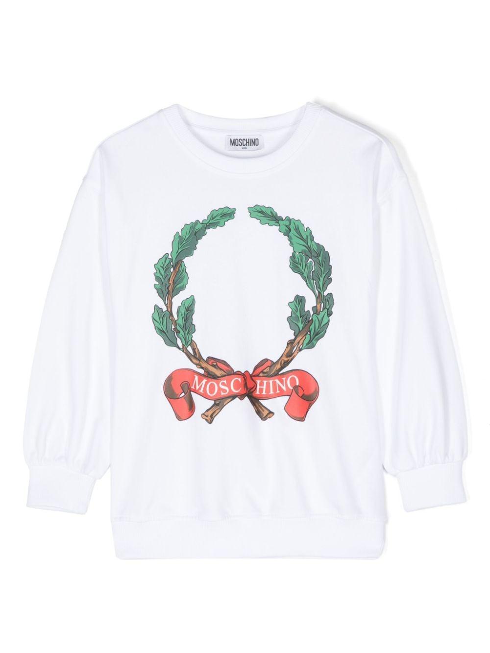 Felpa per bambina Moschino Kids bianco con stampa logo sul davanti – Accessorio premium elegante