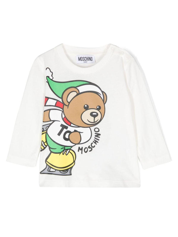 T-shirt per neonati Moschino Kids bianco con motivo Teddy Bear – Accessorio premium elegante