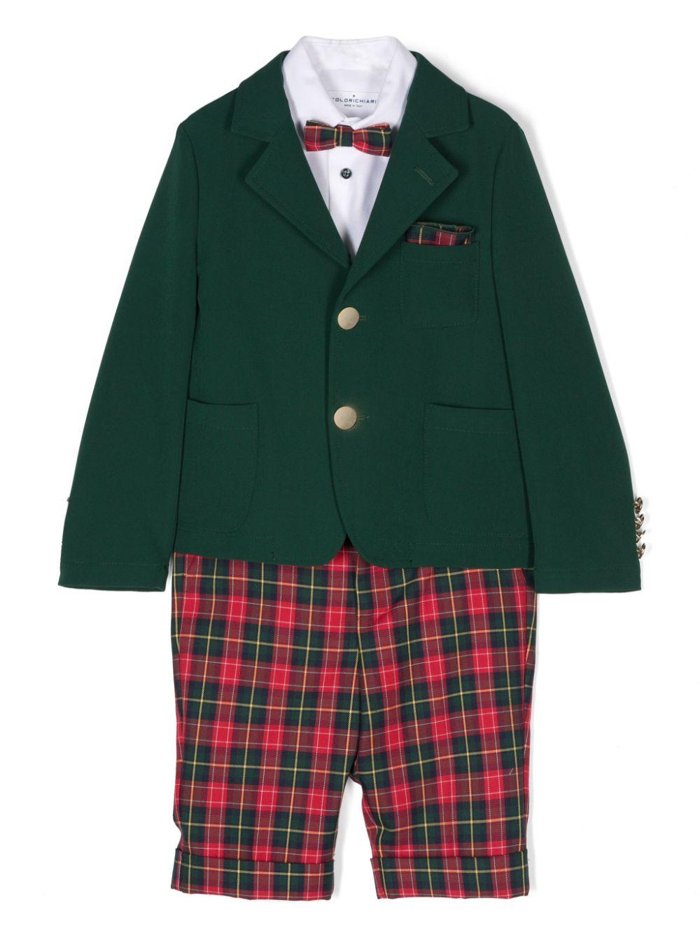 Set con shorts a quadri per bambino Colorichiari verde con dettaglio tasca finta – Accessorio premium elegante