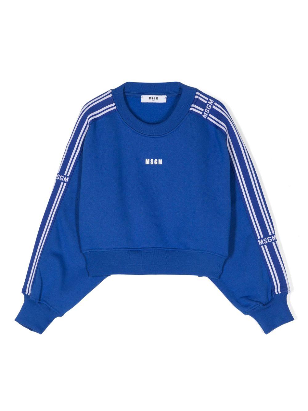 Felpa per bambina MSGM Kids blu con logo-nastro sulle maniche – Accessorio premium elegante
