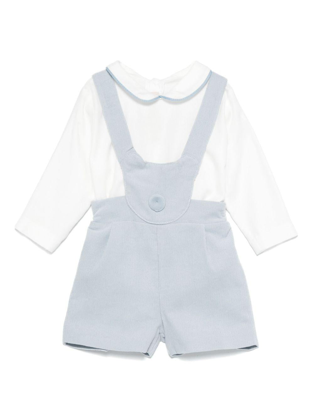 Set salopette per neonato La Stupenderia bianco e azzurro a coste con dettagli plissettati – Accessorio premium elegante