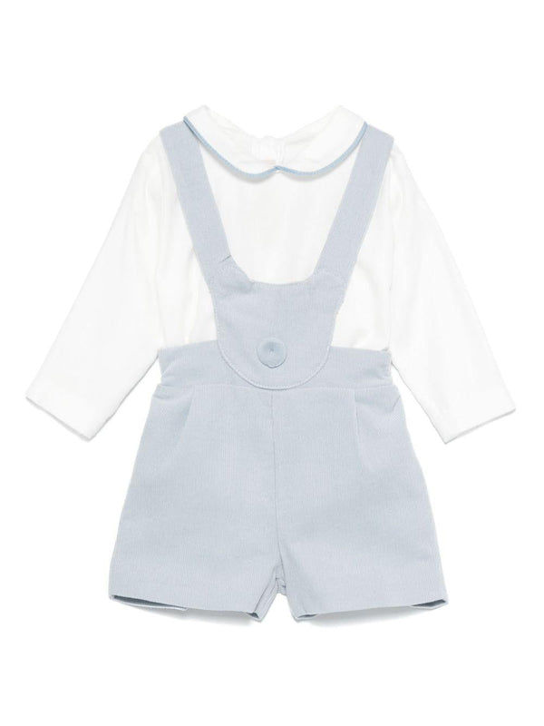 Set salopette per neonato La Stupenderia bianco e azzurro a coste con dettagli plissettati – Accessorio premium elegante
