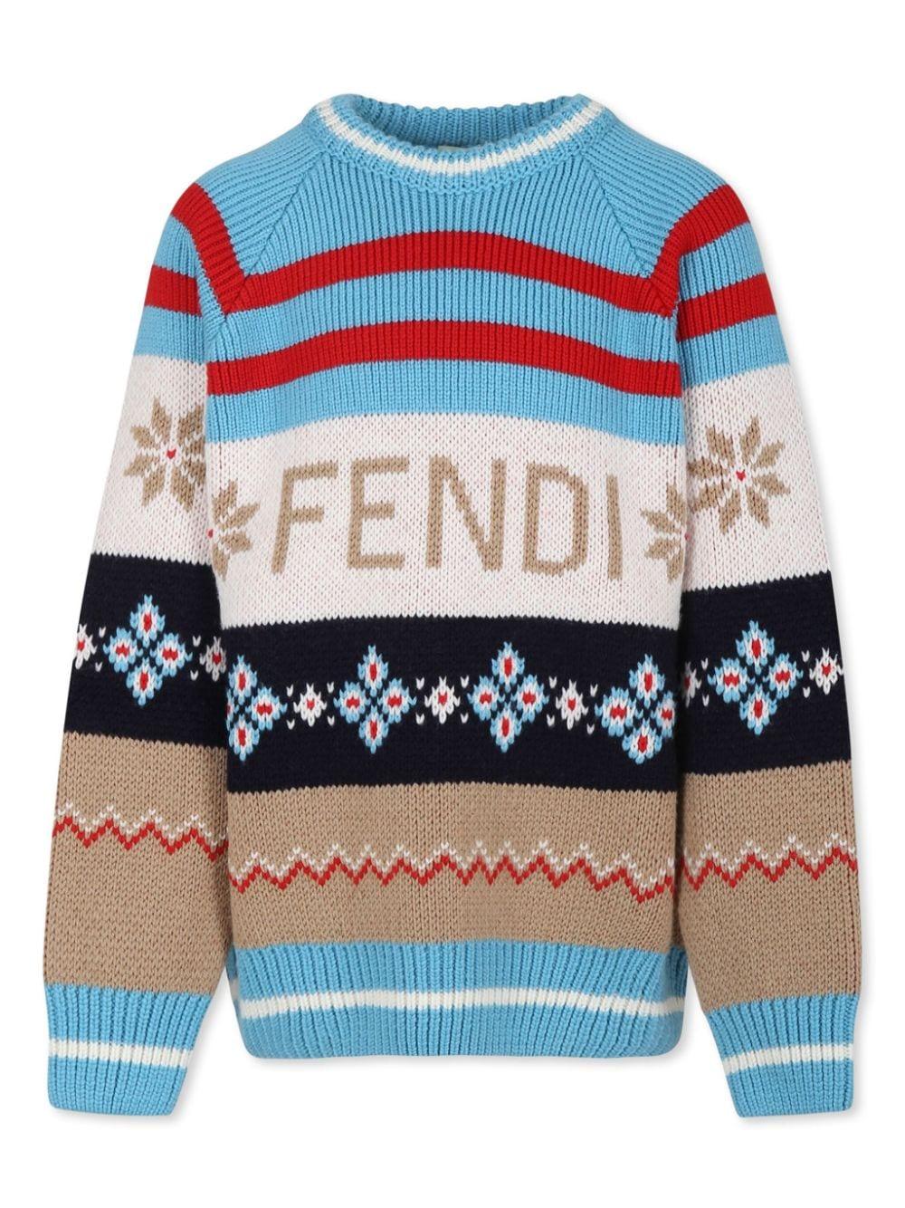 Maglione per bambino Fendi Kids multicolore con ricamo e logo – Accessorio premium elegante