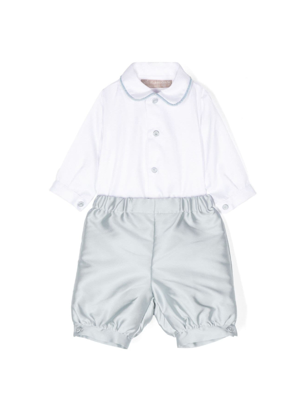 Set in raso per neonato La Stupenderia bianco con colletto classico – Accessorio premium elegante