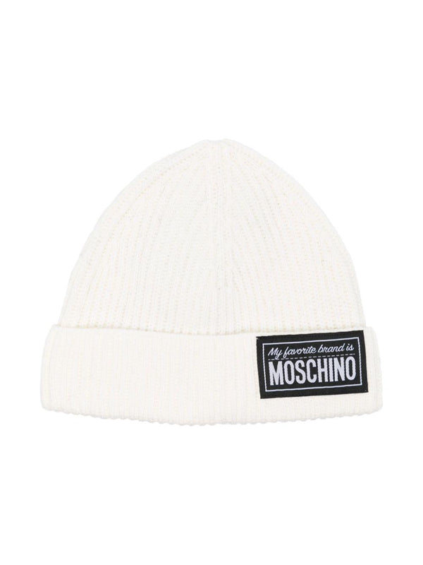 Berretto per bambino Moschino Kids bianco con toppa con logo – Accessorio premium elegante
