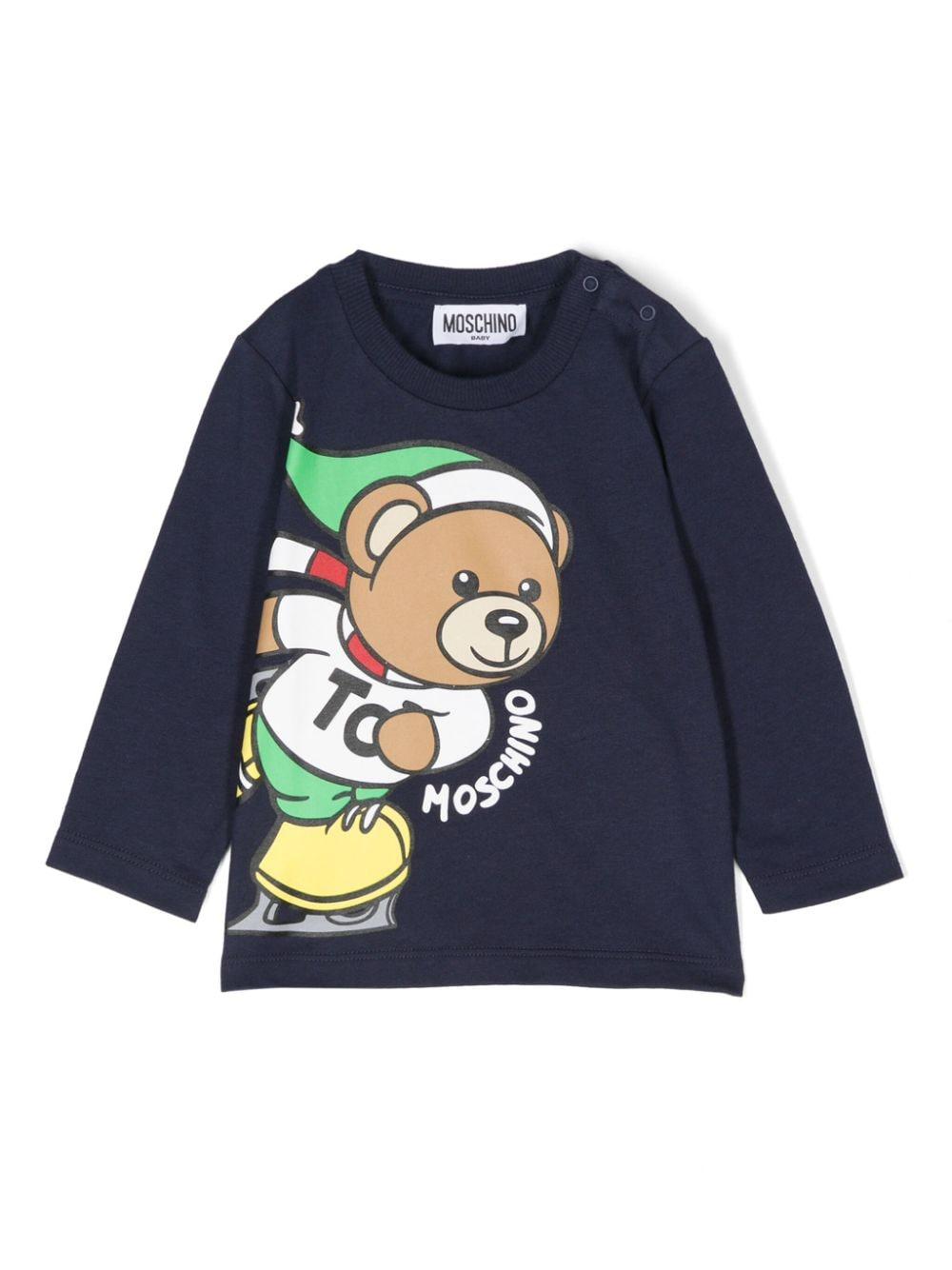 T-shirt per neonati Moschino Kids blu con motivo Teddy Bear – Accessorio premium elegante