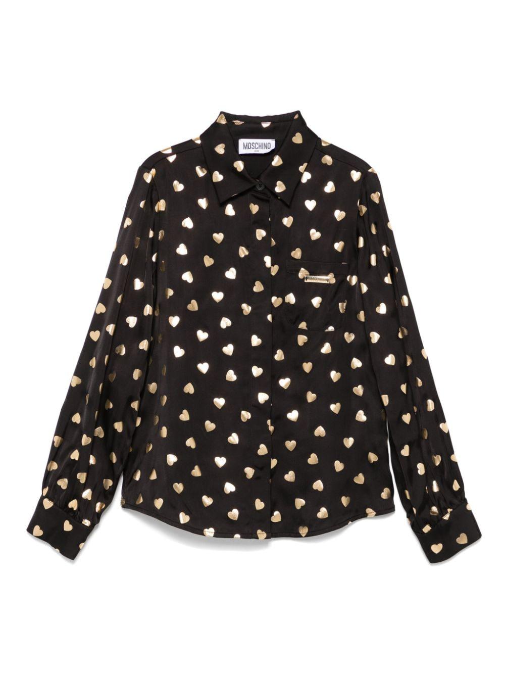 Camicia con stampa cuore per bambina Moschino Kids nera con colletto classico – Accessorio premium elegante