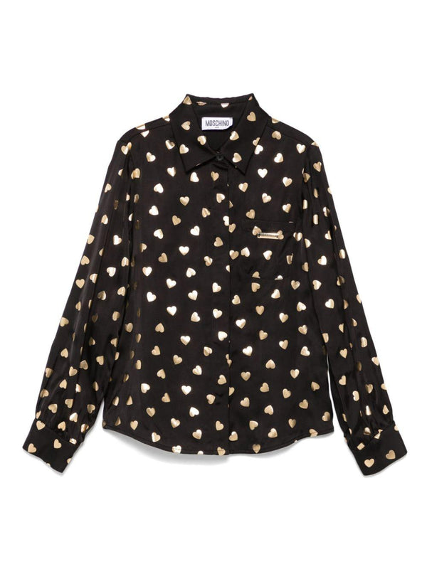 Camicia con stampa cuore per bambina Moschino Kids nera con colletto classico – Accessorio premium elegante