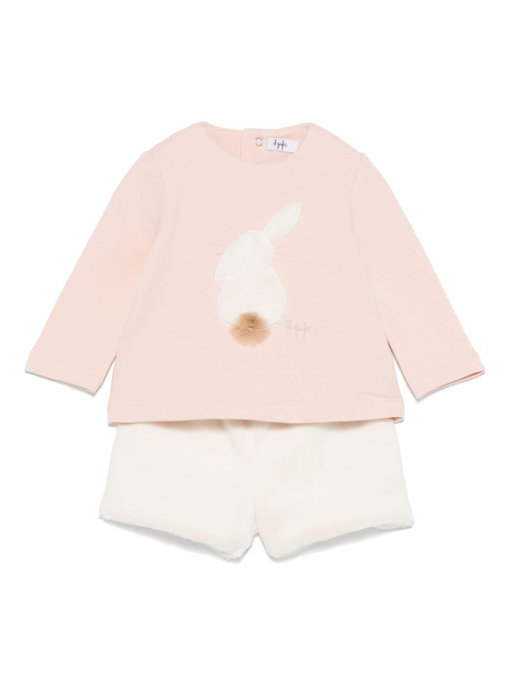 Set con shorts per neonata Il Gufo rosa con ricamo con logo frontale – Accessorio premium elegante