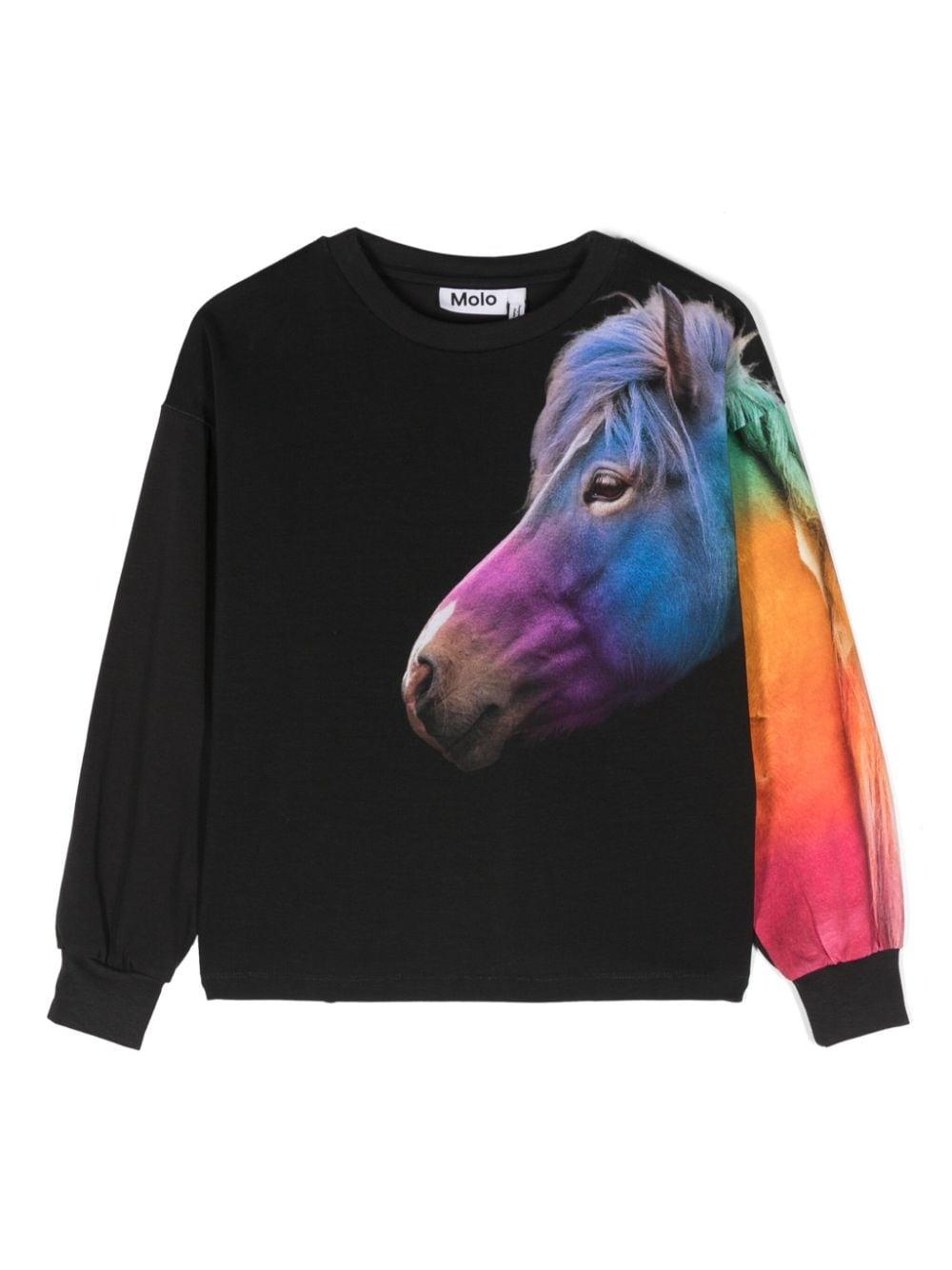 Felpa Reniza con stampa per bambina Molo nero con trama jersey – Accessorio premium elegante