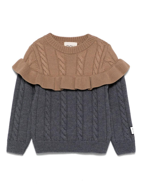 Maglione per bambina Douuod Kids marrone e grigio a trecce – Accessorio premium elegante