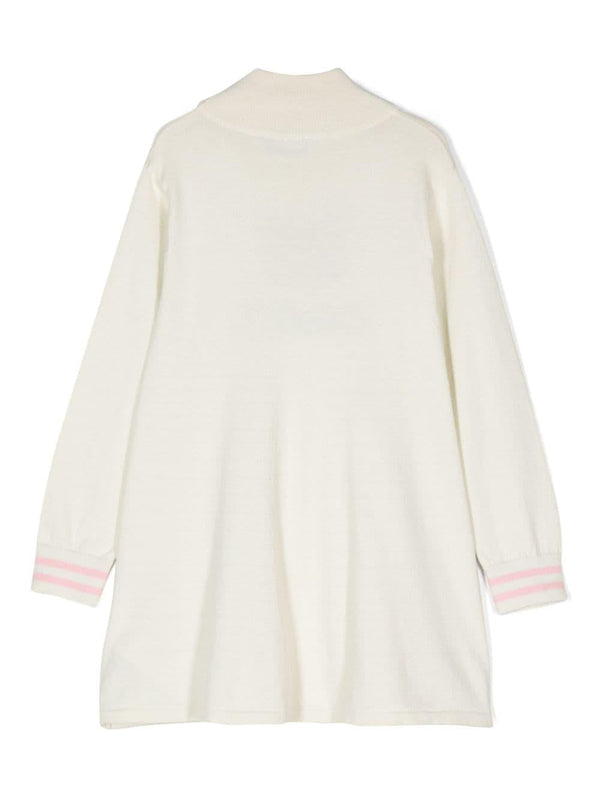Abito per bambina Moschino Kids bianco lavorato a maglia con motivo Teddy Bear – Accessorio premium elegante