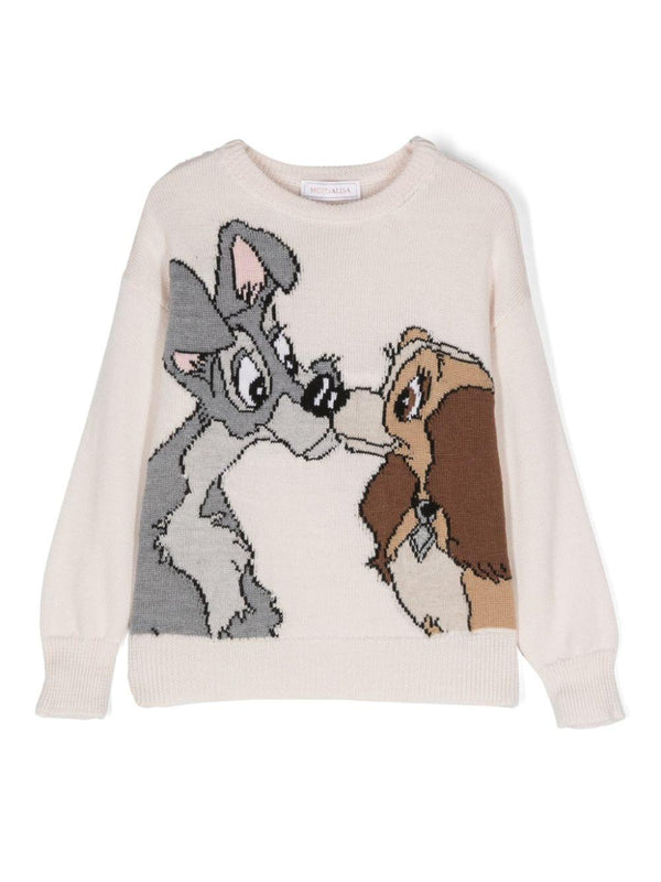 Maglione Lady and the Tramp x Disney per bambina Monnalisa beige con scollo rotondo – Accessorio premium elegante