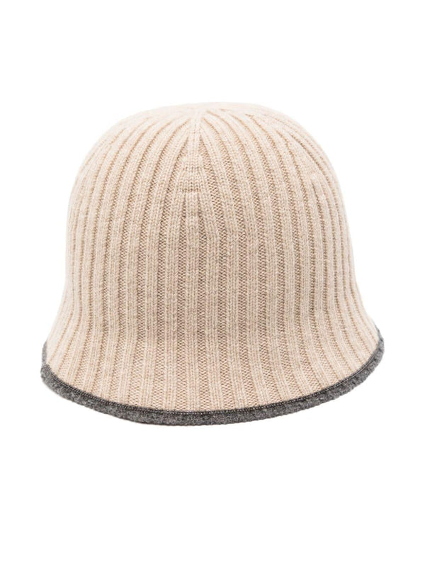 Berretto con catena Monili per bambina Brunello Cucinelli Kids beige con bordo a contrasto – Accessorio premium elegante