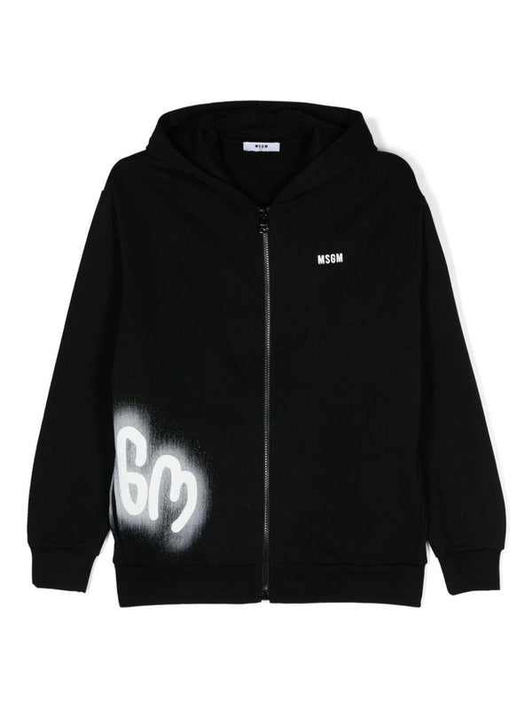 Felpa con stampa per bambino MSGM Kids nero con cappuccio – Accessorio premium elegante