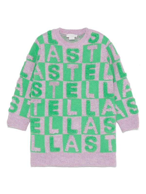 Abito per bambina Stella McCartney Kids grigio e verde con applicazione – Accessorio premium elegante
