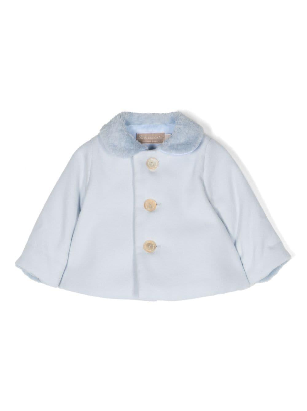 Cappotto con cappuccio per neonata La Stupenderia azzurro con orlo dritto – Accessorio premium elegante