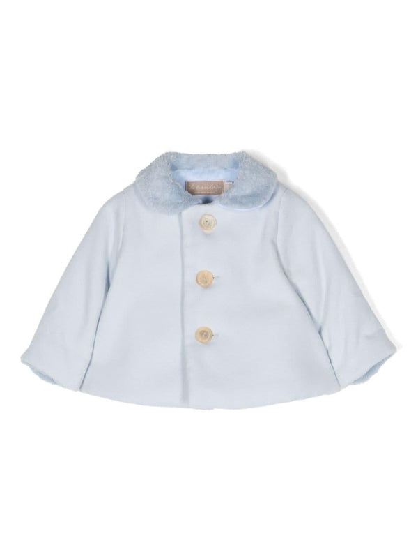 Cappotto con cappuccio per neonata La Stupenderia azzurro con orlo dritto – Accessorio premium elegante