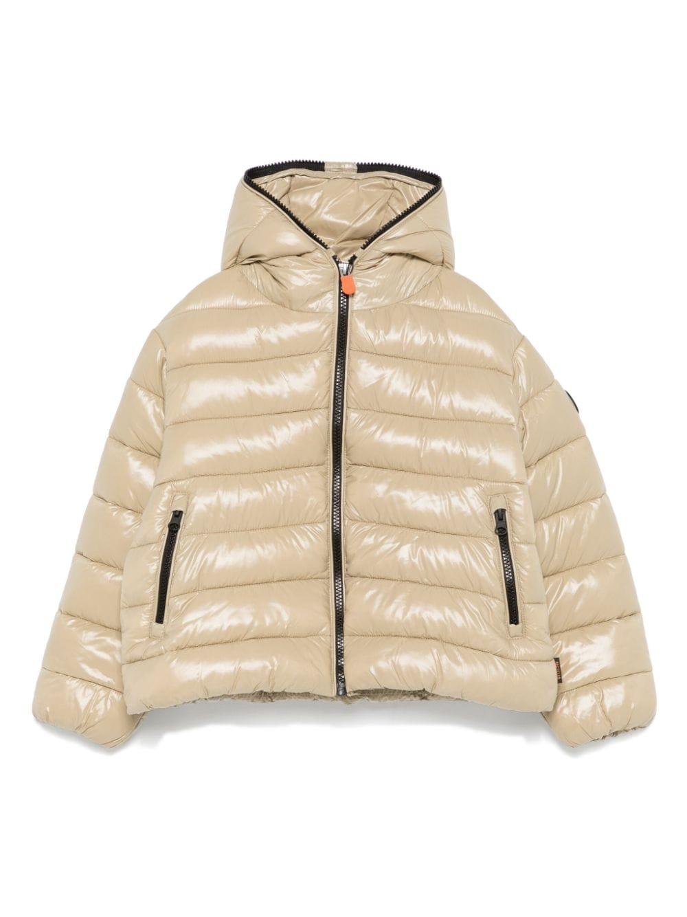 Giubbino per bambina Save The Duck Kids Imara beige con finitura lucida – Accessorio premium elegante