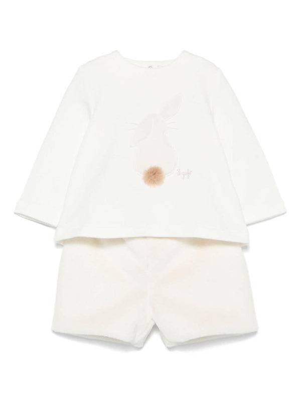 Maglietta e shorts per neonata Il Gufo bianco con stampa e motivo coniglio sul davanti – Accessorio premium elegante