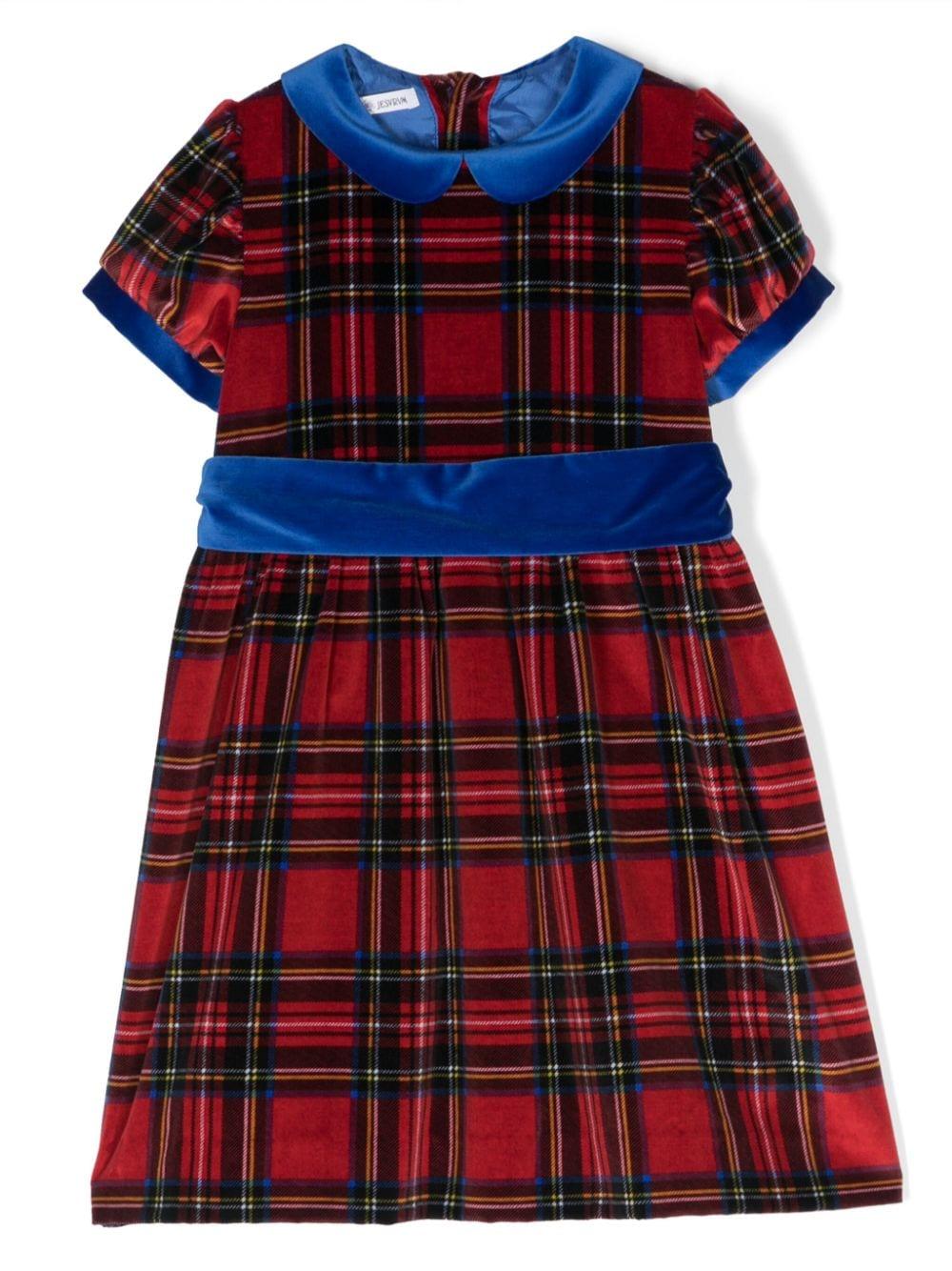 Abito per bambina Jesurum Baby rosso svasato con motivo a quadri tartan – Accessorio premium elegante