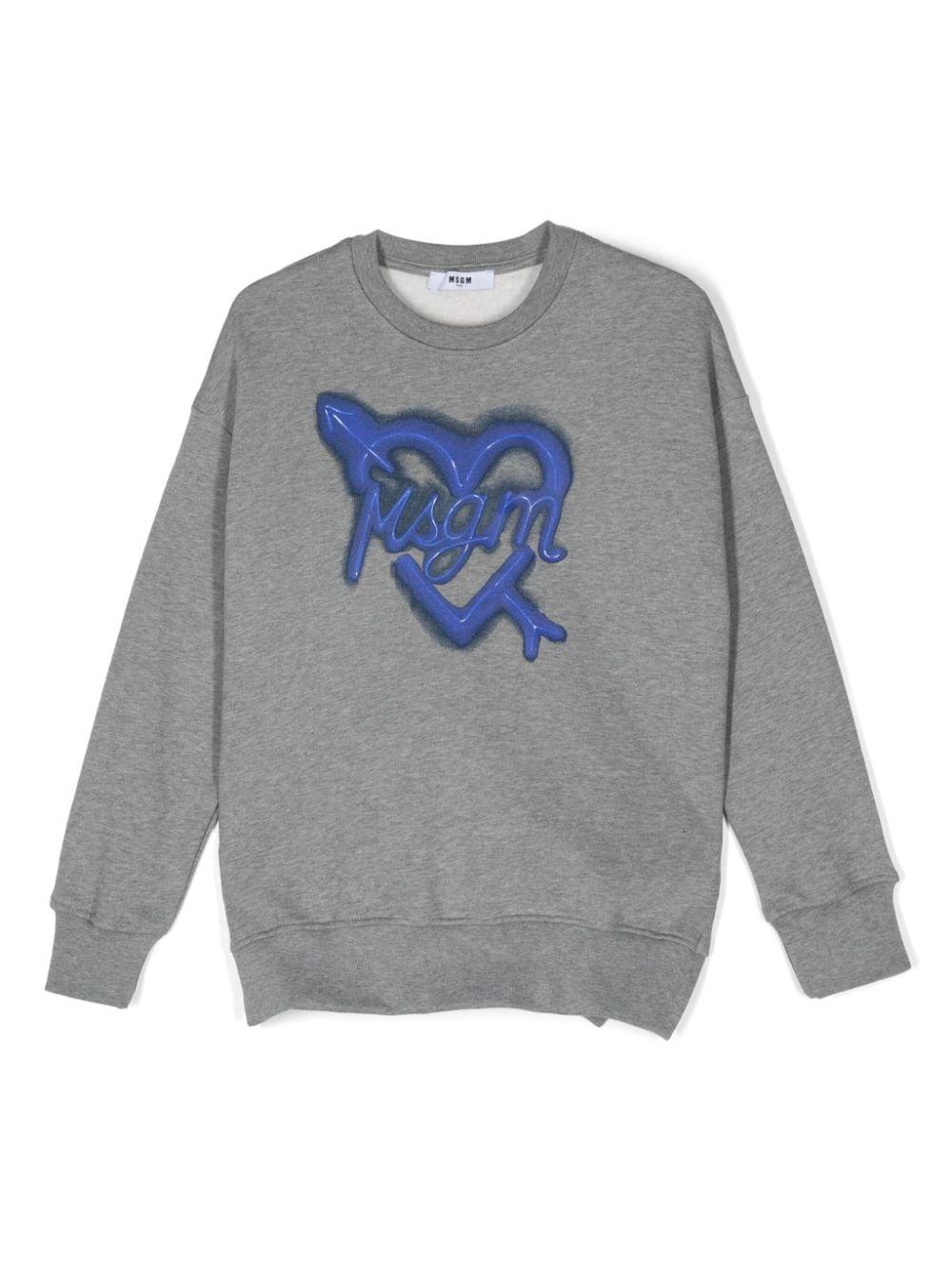 Felpa con stampa logo per bambina MSGM Kids grigio con girocollo – Accessorio premium elegante