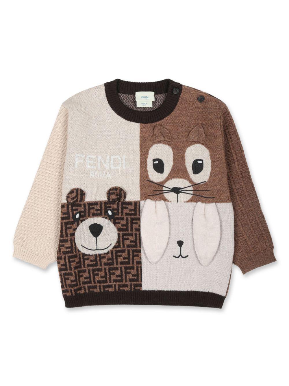Maglione di lana a girocollo per neonato Fendi Kids multicolor con lavorazione in maglia – Accessorio premium elegante