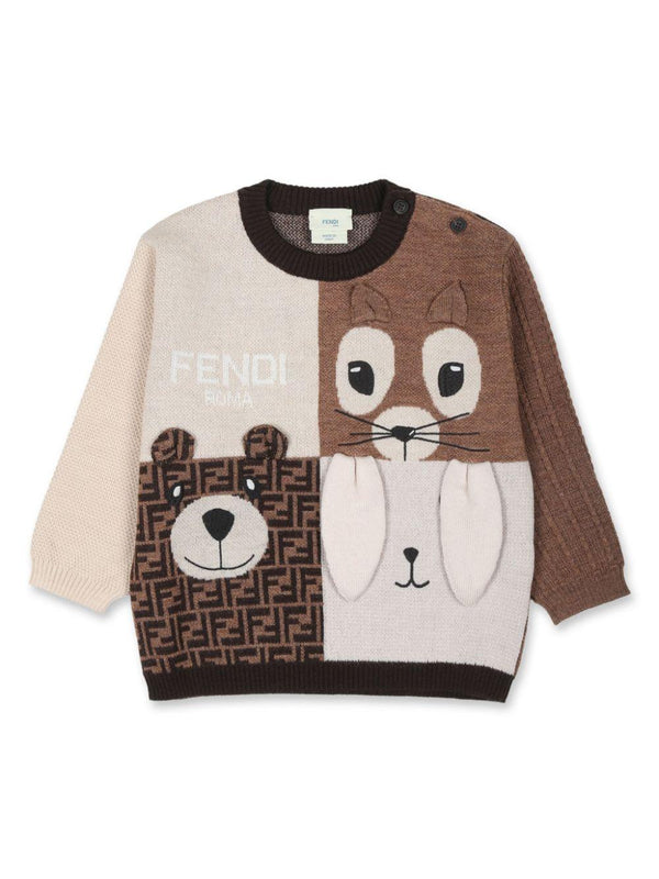 Maglione di lana a girocollo per neonato Fendi Kids multicolor con lavorazione in maglia – Accessorio premium elegante