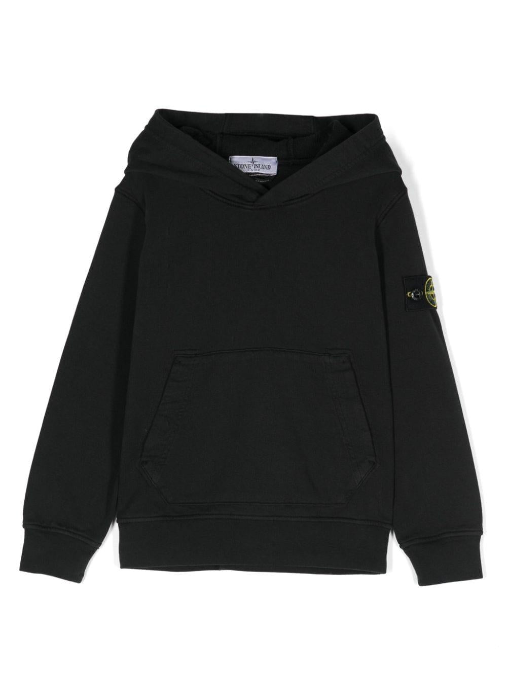 Felpa con applicazione Compass per bambino Stone Island Junior nero con cappuccio – Accessorio premium elegante