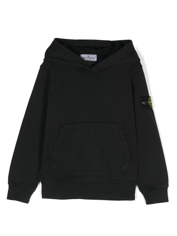 Felpa con applicazione Compass per bambino Stone Island Junior nero con cappuccio – Accessorio premium elegante