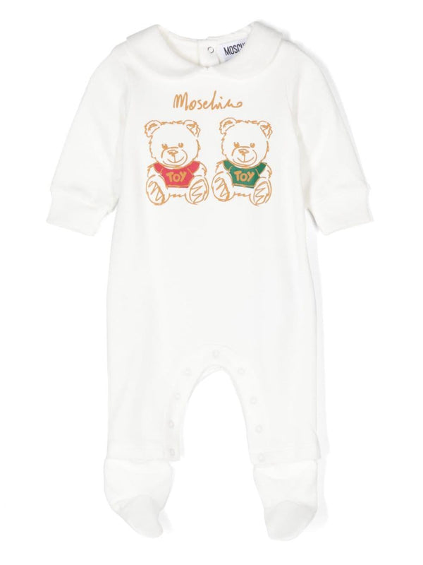 Pigiama per neonati Moschino Kids bianco con stampa Teddy Bear – Accessorio premium elegante