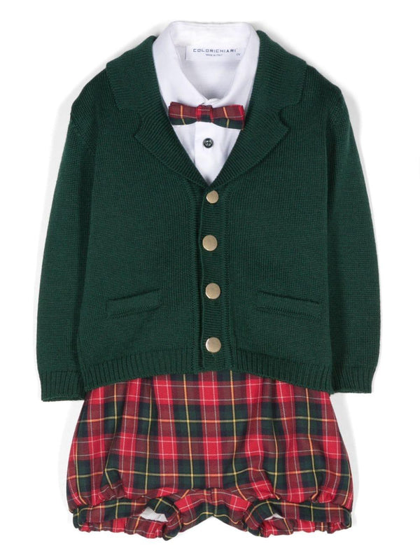 Set con shorts a quadri per neonato Colorichiari verde con dettaglio tasca finta – Accessorio premium elegante