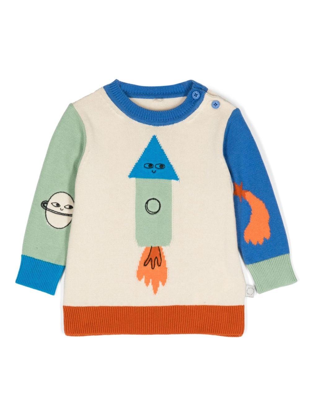 Maglione con ricamo per neonato Stella McCartney Kids bianco con girocollo – Accessorio premium elegante