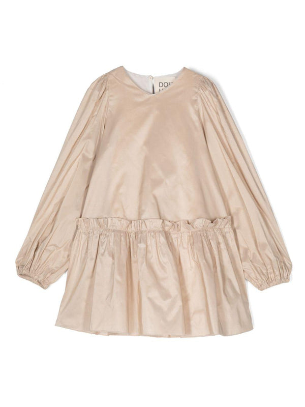 Abito corto per bambina Douuod Kids beige con ruches – Accessorio premium elegante