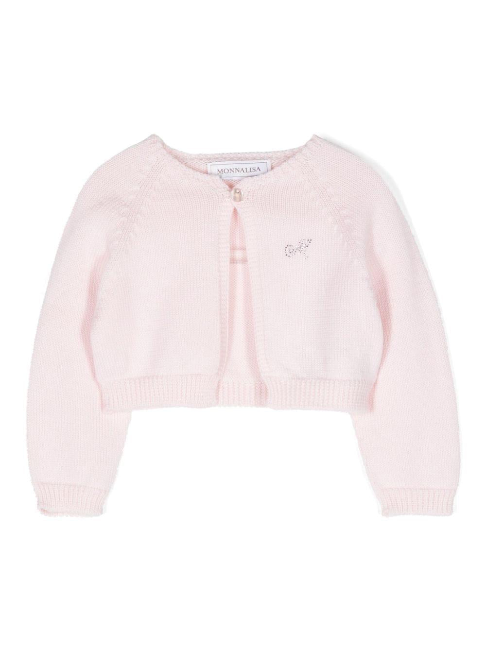 Cardigan per neonata Monnalisa rosa con applicazione con logo di strass – Accessorio premium elegante