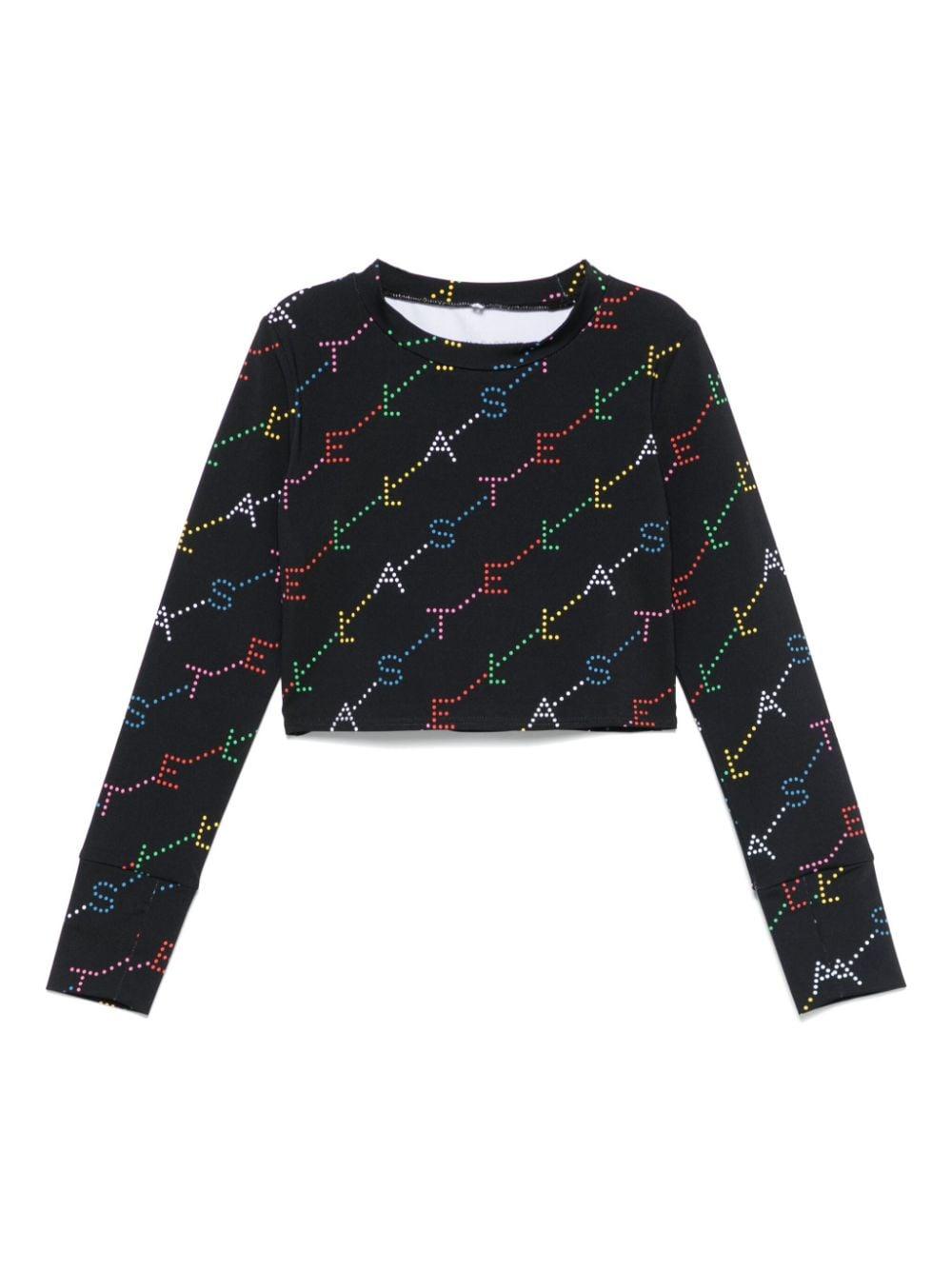 T-shirt con stampa per bambina Stella McCartney Kids nera con orlo dritto – Accessorio premium elegante