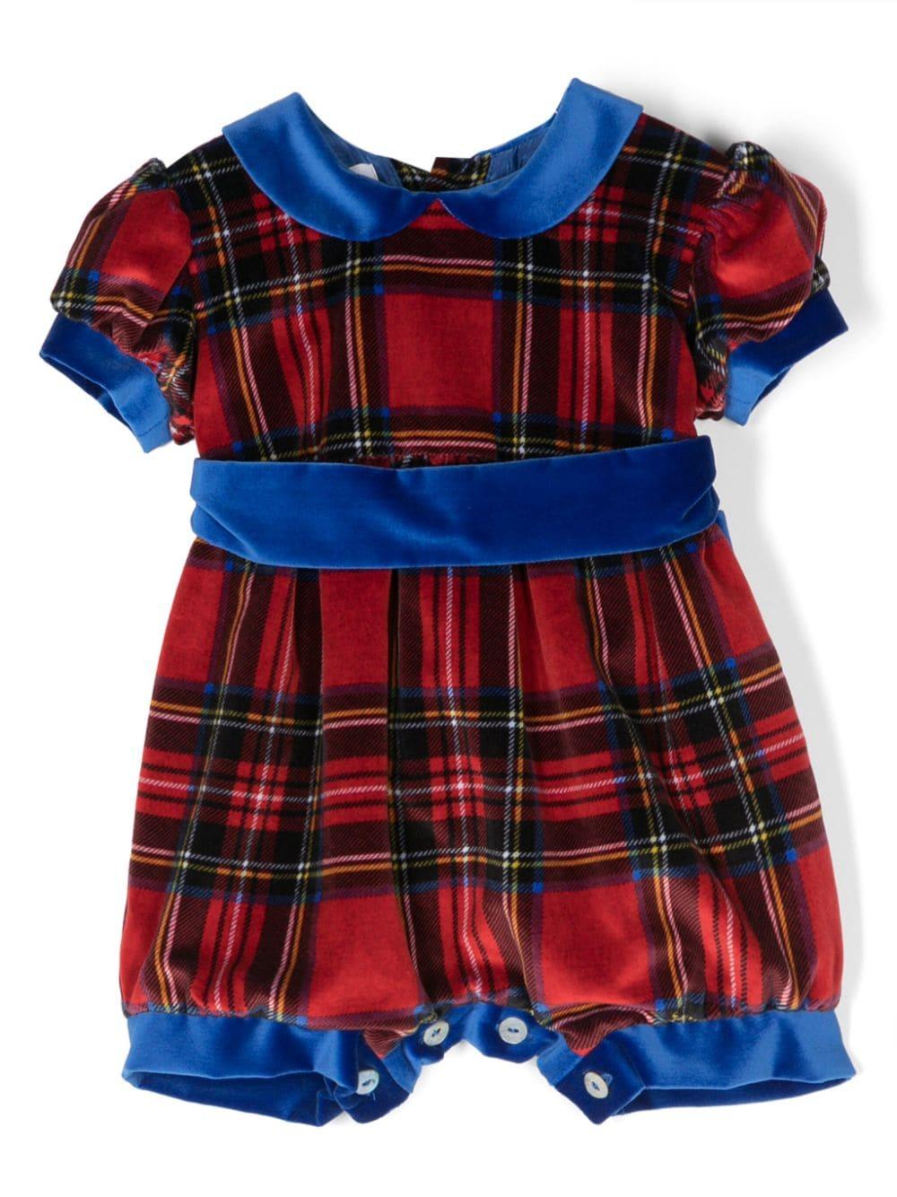 Tutina per neonata Jesurum Baby rosso con motivo tartan – Accessorio premium elegante