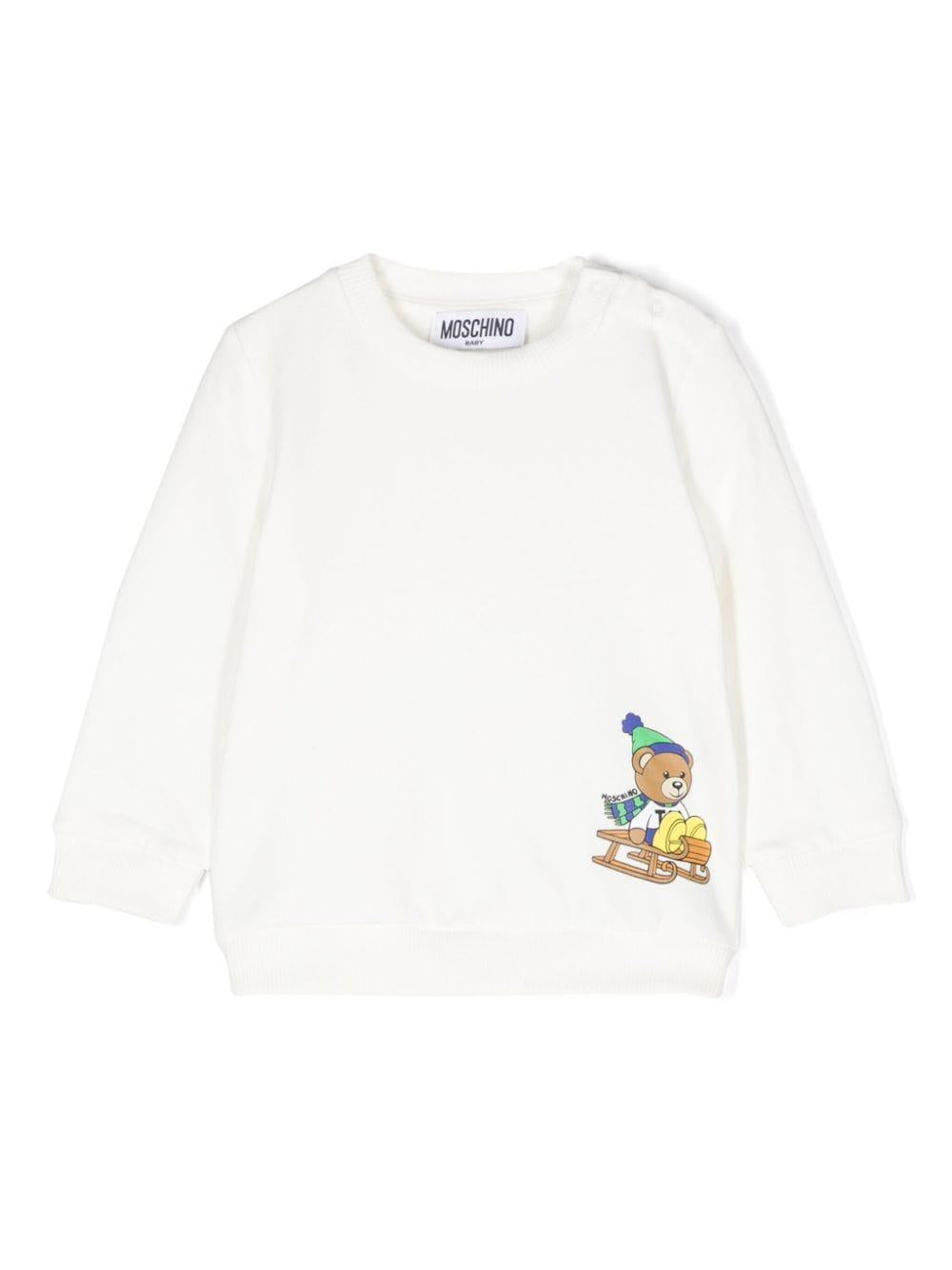 Felpa per neonato Moschino Kids bianco con stampa Teddy Bear – Accessorio premium elegante