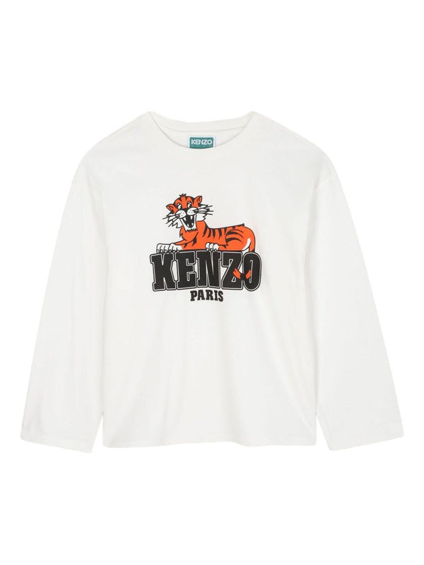 T-shirt per bambino Kenzo Kids bianco con stampa Tiger – Accessorio premium elegante