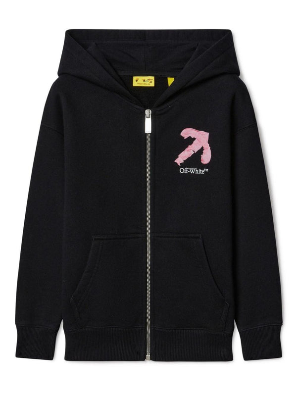 Felpa con cappuccio in cotone acrilico Arrow per bambina Off-White Kids nero con spalle scese – Accessorio premium elegante