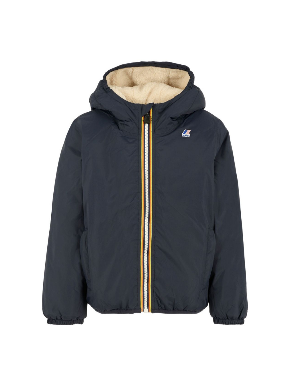 Giacca per bambino K Way Kids blu con cappuccio e fodera in pile – Accessorio premium elegante